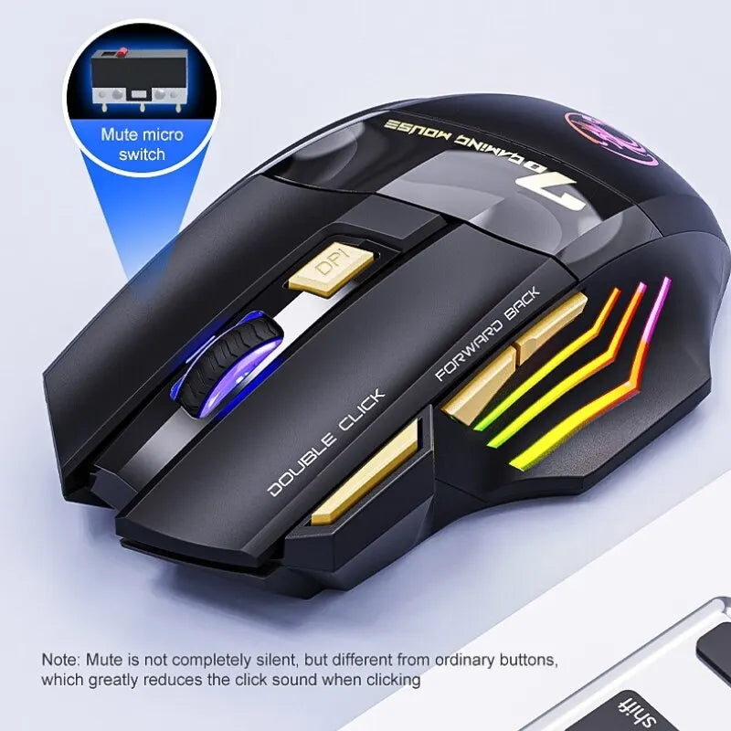 IMICE GW-X7 Wireless Gaming Mouse, 3200DPI Dual-Mode, 7 Programmable Keys, RGB Backlit Rechargeable