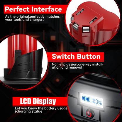 Milwaukee M12 Batteri 12V 6.0Ah Uppladdningsbart med LCD-skärm