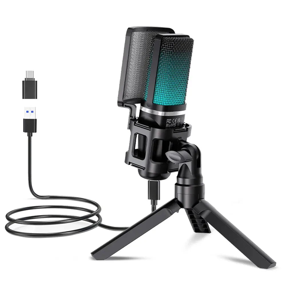 A68 RGB USB-kondensatormikrofon med hörlursmonitorering