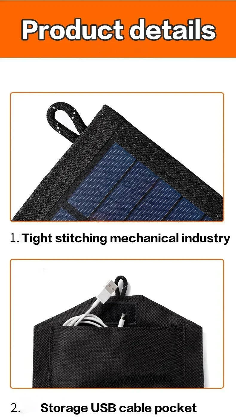 High Power 6 Fold Portable Solar Panel 15W Fast Charger USB 5V DC Full Time Mobile Power Supply