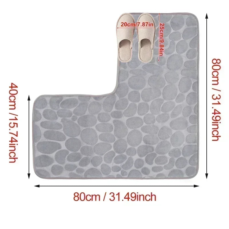 80x80cm New L-shaped Bath Mat Cobblestone Memory Foam Super Absorbent Non-Slip Corner Mat for Bathroom Shower Toilet Home Decor