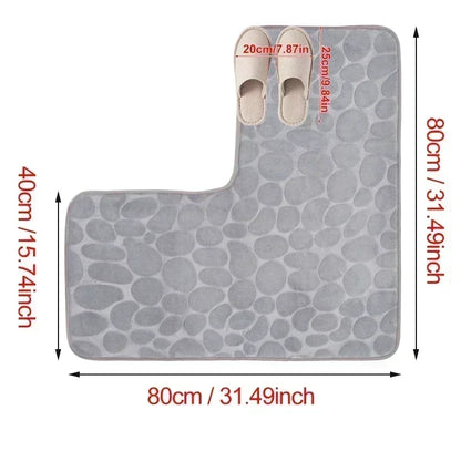80x80cm New L-shaped Bath Mat Cobblestone Memory Foam Super Absorbent Non-Slip Corner Mat for Bathroom Shower Toilet Home Decor