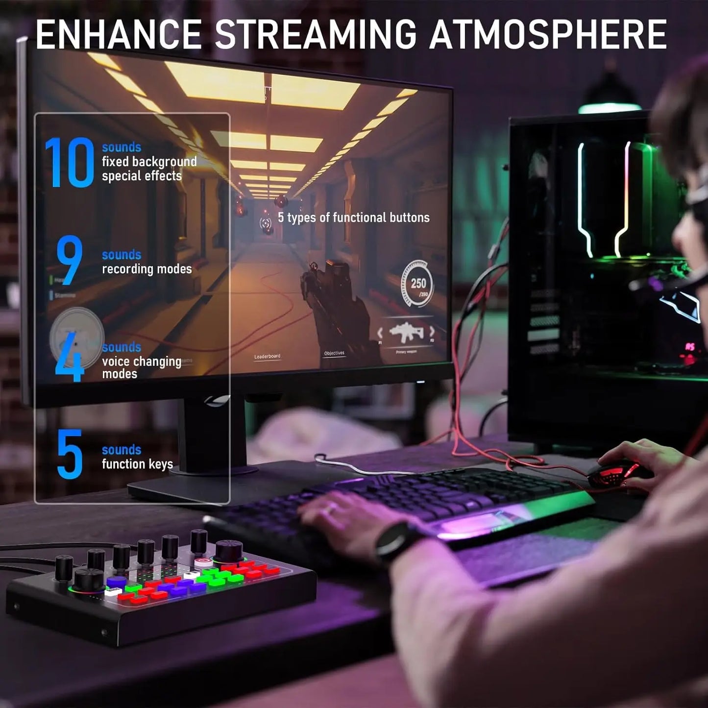 Podcast Equipment Bundle with BM800 Studio Microphone, Live Sound Card with DJ Mixer Effects, Suitable for Live Game, Streaming