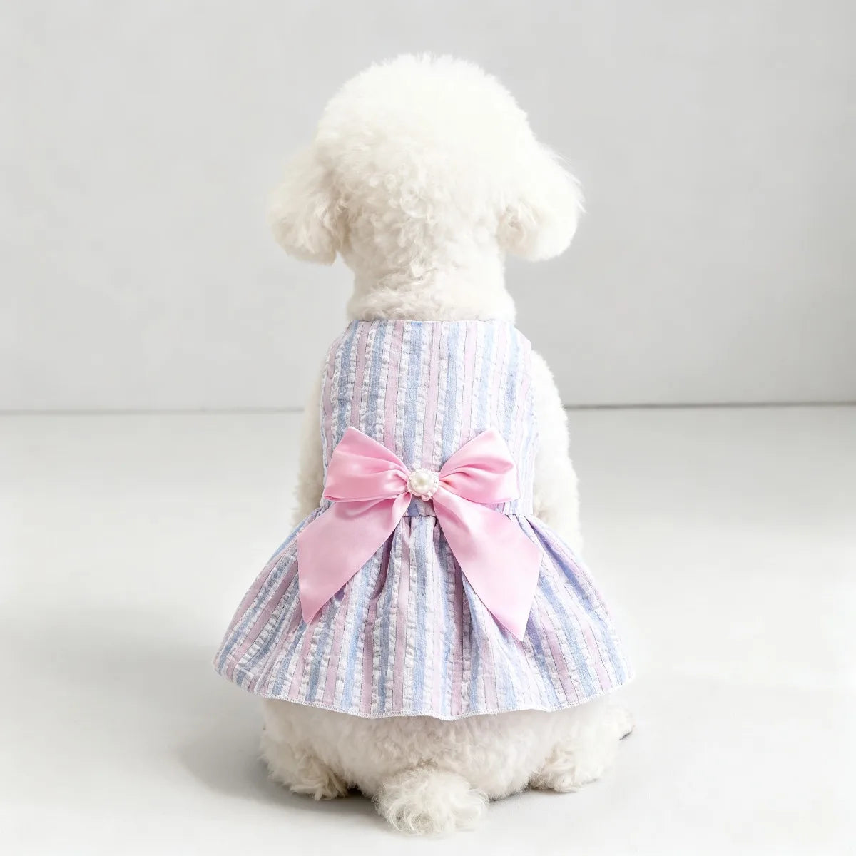 Kawaii Vertical Striped Summer Pet Clothes Soft with Bow Pet Dog Skirt Elastic Thin Dog Princess Dress