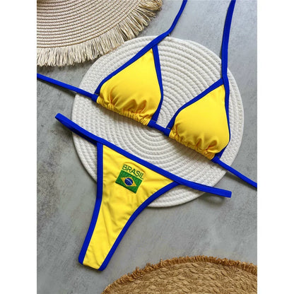 2027 Fashion Brazilian Flag Women Two Piece Bikini Set G String Thong Swimwear Sexy Beach Pool Vacation Swimsuit for Female