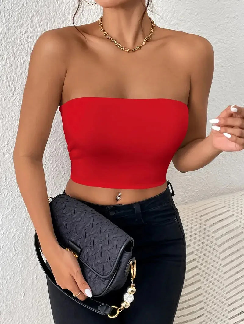 Dam Issilke Crop Top Sömlös – Axelbandslös Halkfri Tunn Andningsbar Sommar, 13 Färger XS–L