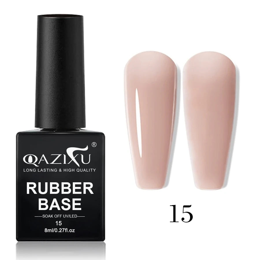 QAZIXU 8ml Rubber Base Gel Nail Polish Set 6 Colors Jelly Pink Natural Color Semi Permanent Soak Off UV LED Nail Art DIY