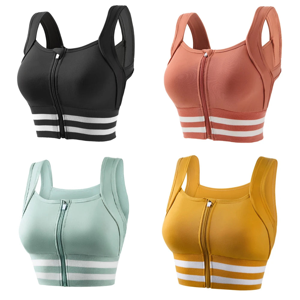 Zipper Front Closure Sports Bra Fitness Crop Tops with Built in Bra Gym Yoga Workout Padded Tank Top Athletic Vest Plus Size