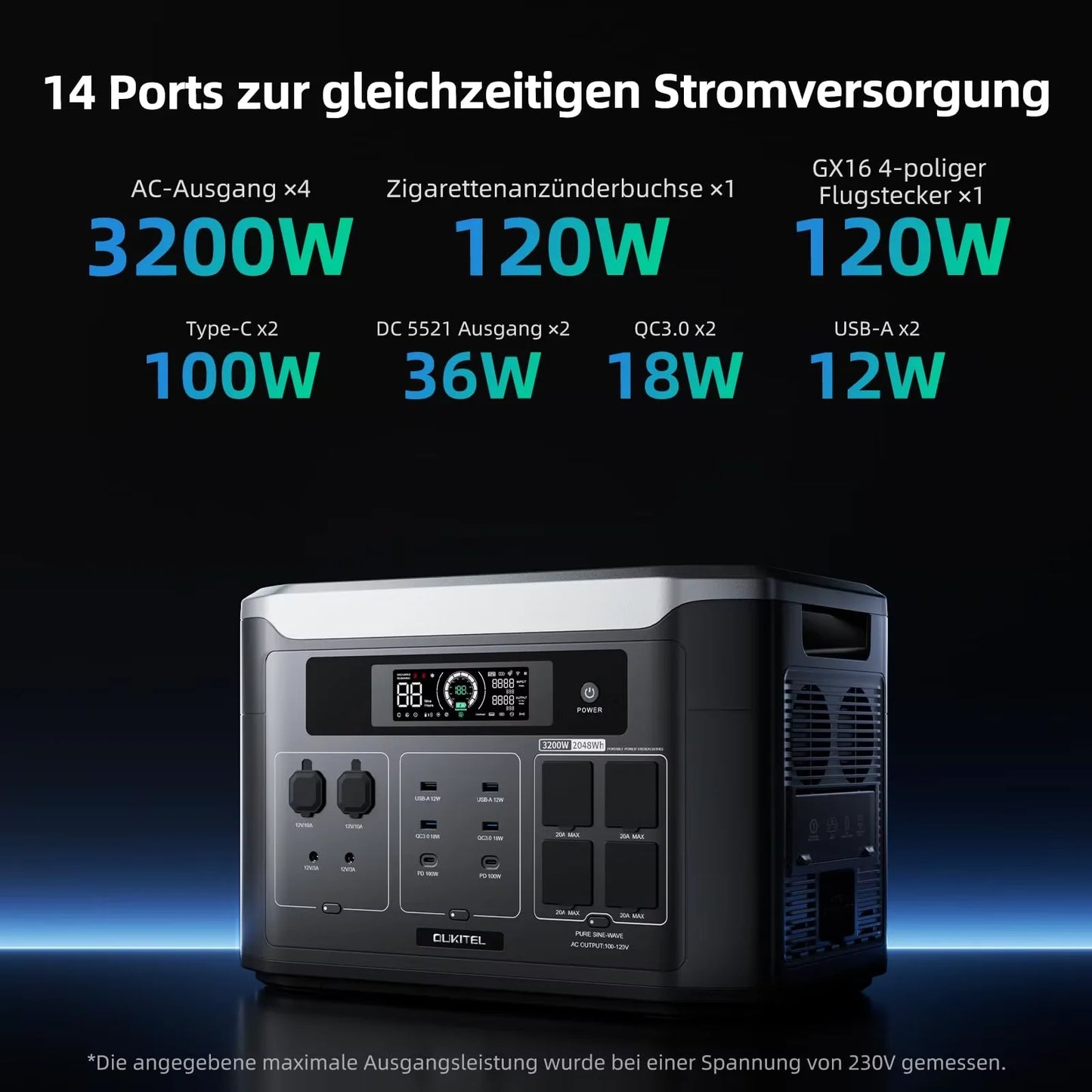 OUKITEL BP3000E Portabel Kraftstation – 2048Wh, 3200W Ren Sinusvåg, LiFePO4, UPS, 220V EU, Sol & Väggladdning