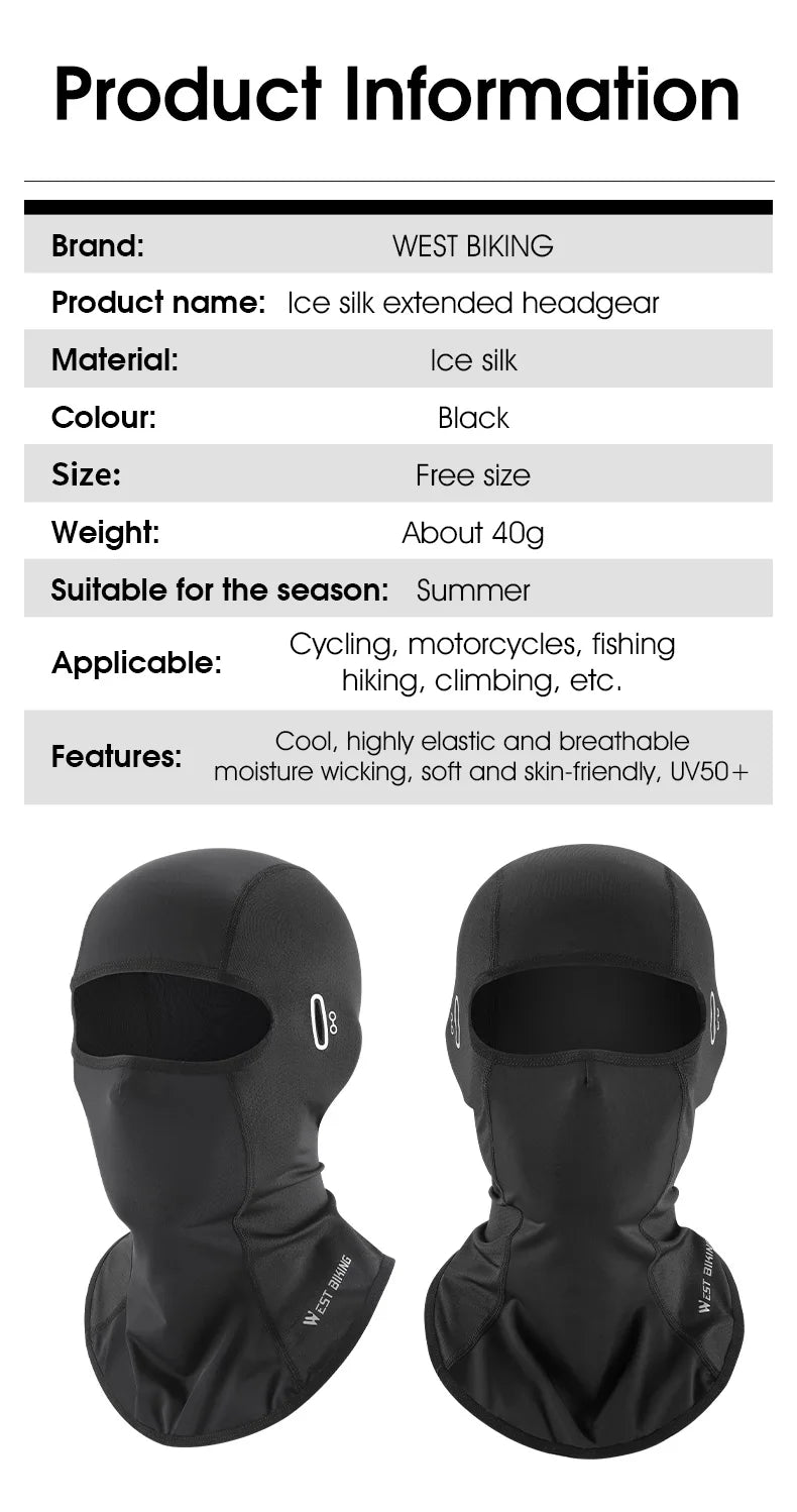 WEST BIKING Cool Men's Hat Summer Anti-UV Full Face Cover Motorcycle Balaclava Ice Silk Breathable Bike Helmet Mask Cycling Caps