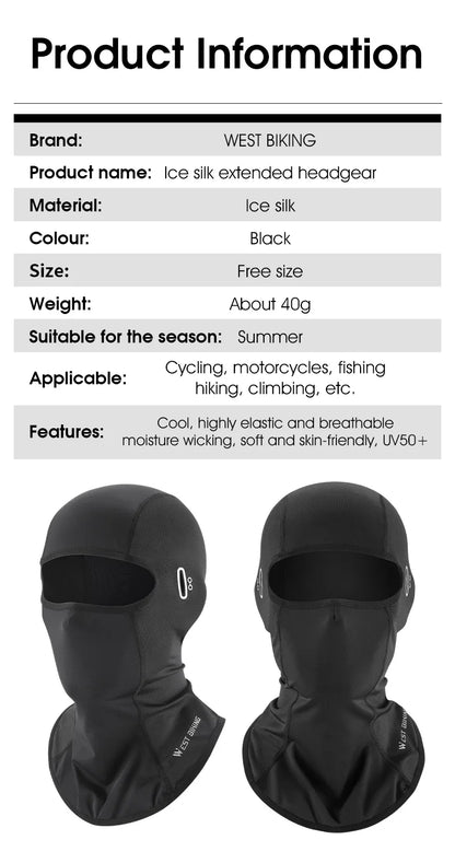 WEST BIKING Cool Men's Hat Summer Anti-UV Full Face Cover Motorcycle Balaclava Ice Silk Breathable Bike Helmet Mask Cycling Caps