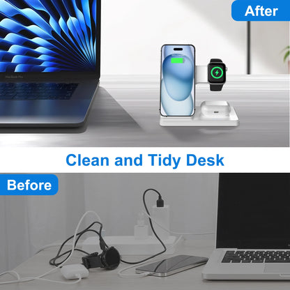15W Magnetic Wireless Charger Stand Foldable 3 In 1 Fast Charging Sation for iPhone 17- 12 Pro Max Apple Watch 8 7 Airpods Pro