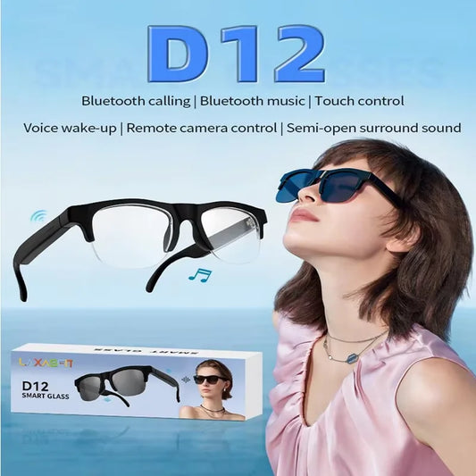 Lenovo D12 Smarta Bluetooth 5.3 Glasögon – Röstassistent Musik Samtal Gestigenkänning UV Anti-Blåljus 5-7h 37g CE Svart Transparent