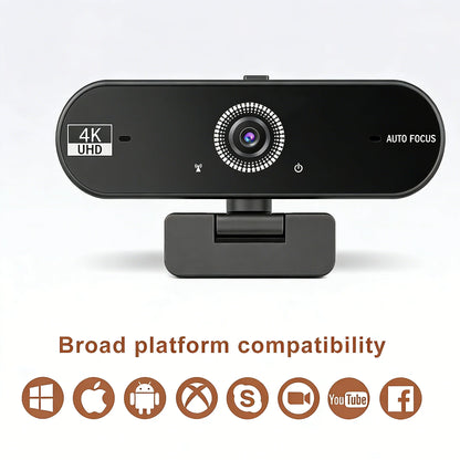 4K Webcam for PC 30fps Autofocus Web Camera With Noise Reducing Microphone Privacy Cover Auto Exposure USB 2.0 Type-C Adapter