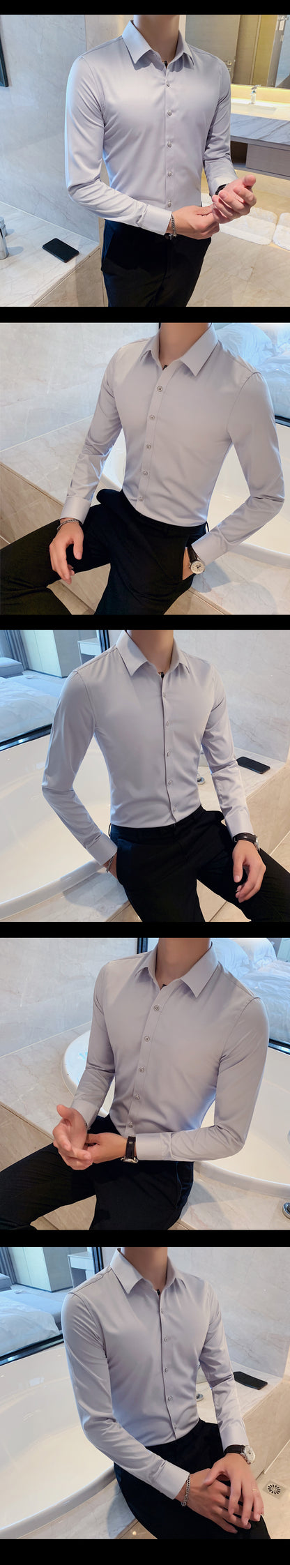 Boutique Fashion Solid Color Formal Wedding Dress Men's Long-sleeved Shirts Club Banquet Party Social Male Shirt