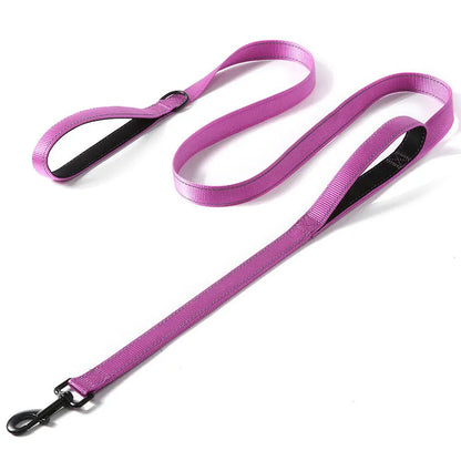Hundkoppel i nylon med två handtag – reflekterande träningskoppel 120, 150 eller 180 cm