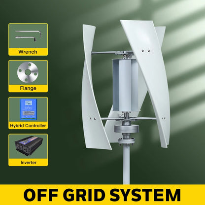 SMARAAD Vertikal Vindturbin 2kW – Magnetisk Dynamo MPPT Boost Hybrid Sol+Vind Off-Grid Inverter 220V, EU-lager Polen