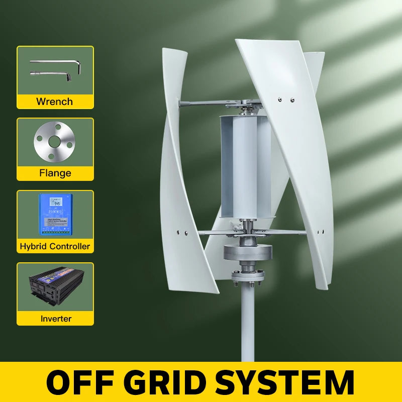 SMARAAD Vertikal Vindturbin 2kW – Magnetisk Dynamo MPPT Boost Hybrid Sol+Vind Off-Grid Inverter 220V, EU-lager Polen