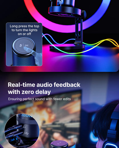 BOYA K3 USB Dektop Microphone with Noise Cancellation/Gain/RGB for Podcasting Live Streaming on iPhone Smartphone/PS4,5/Mac/PC