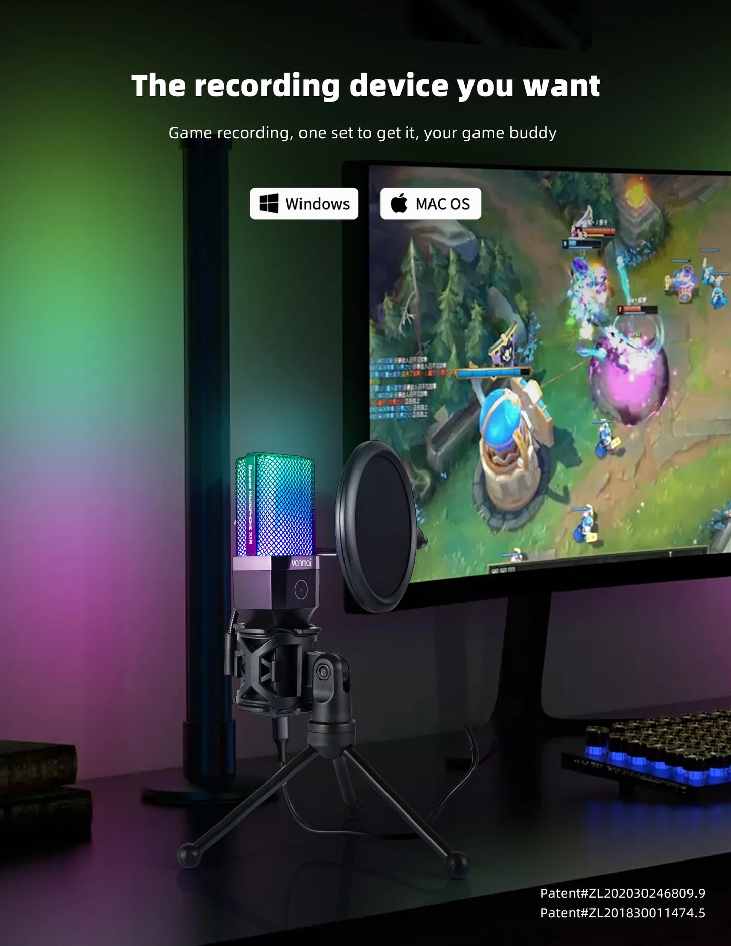 Gaming Microphone Professional Condenser Mic PC Laptop Computer Mike RGB USB Wired Studio Streaming Podcast Gamer Karaoke PC Kit