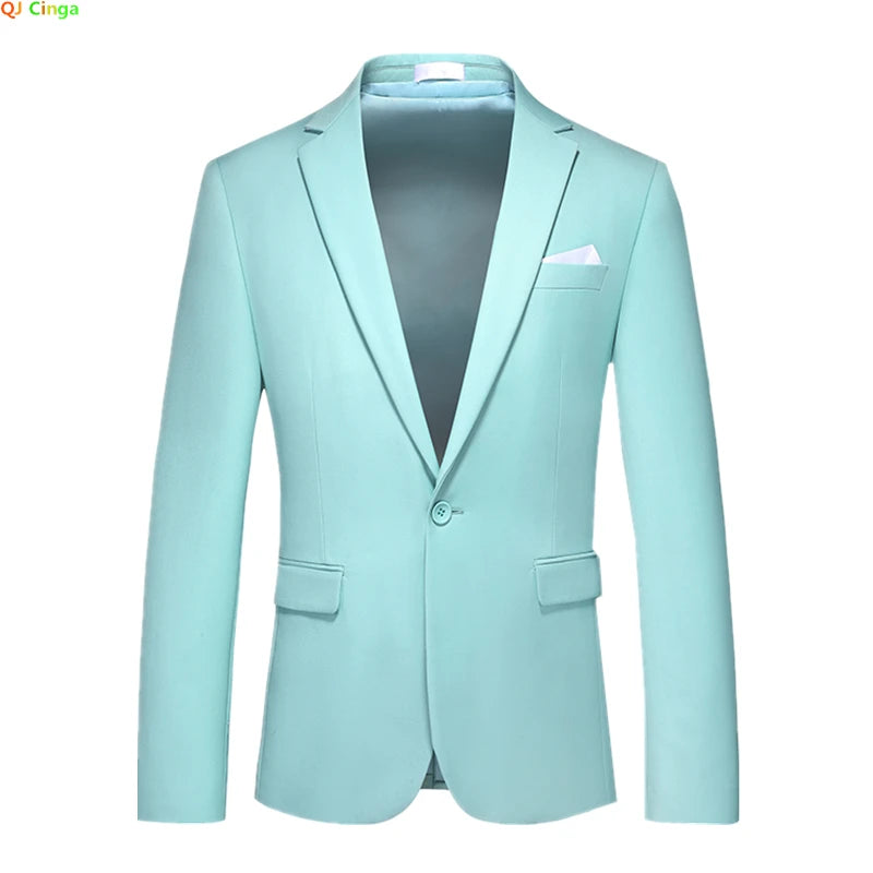 Kavaj Herr Slim Fit – Enfärgad V-ringad Blazer för Bröllop & Fest, Vår & Höst