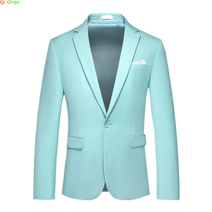 Kavaj Herr Slim Fit – Enfärgad V-ringad Blazer för Bröllop & Fest, Vår & Höst