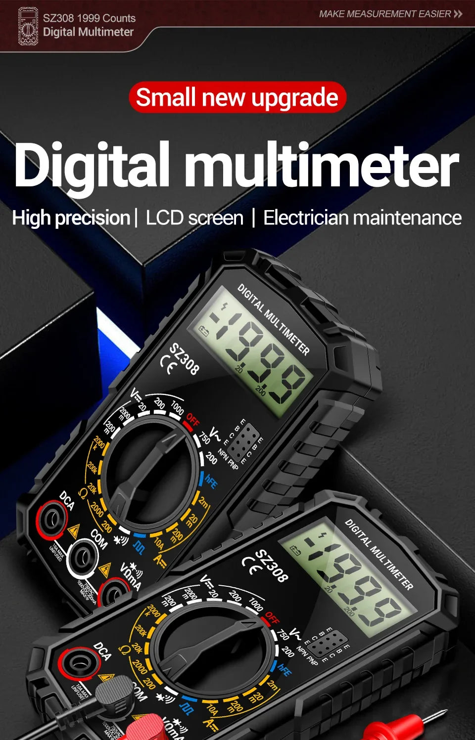 ANENG SZ308 digital multimeter med VD802-spänningspenna