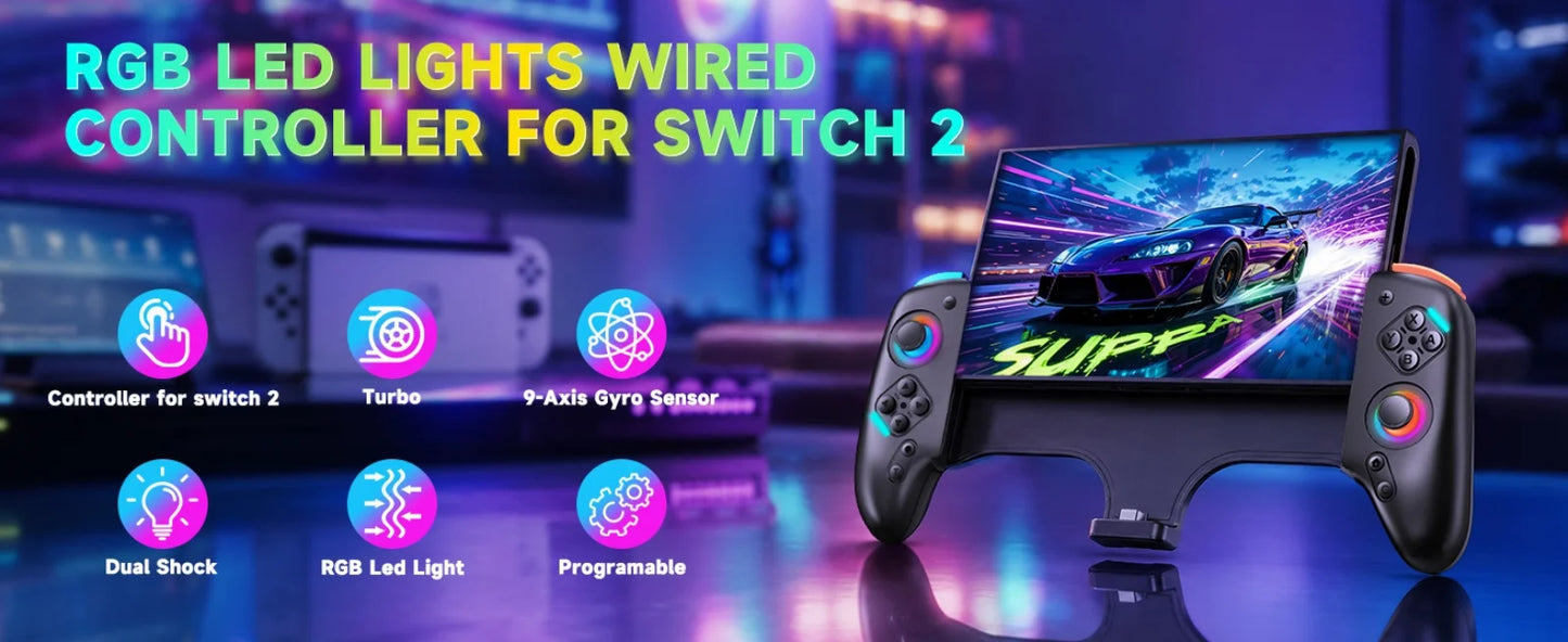 Gamepad For Nintendo Switch 2 Controller RGB 9-Axis Gyro Joypad W/ Dual Shock Turbo/Marco Programable Function Game Pad Joystick