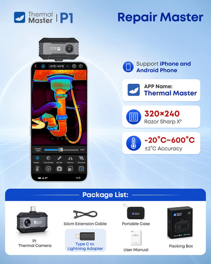 P1 Värmekamera 320x240 X³IR-upplösning för iOS och Android
