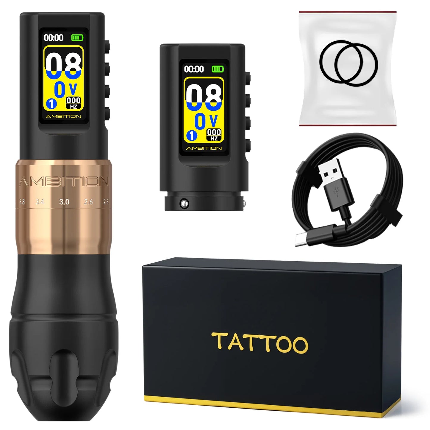 Ambition C3 Professional Wireless Tattoo Machine Pen 7 Adjustable Stroke 2.0-4.2mm Coreless Motor Body Makeup For Tattoo Artists