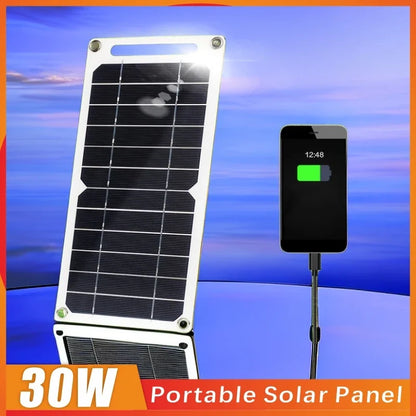 Portable 30W Waterproof Solar Charging Panel USB Type C For Camping Hiking Phone Power Bank Power Supply