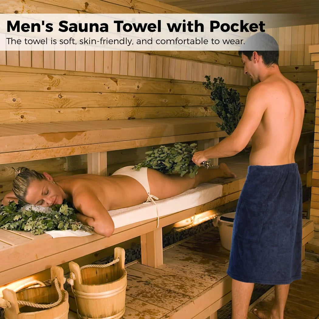 Men's Sauna Kilt With Pocket Men's Sauna Towel Wearable Bath Towel  Adjustable Sauna Towel Shower Towel With Elastic Waistband