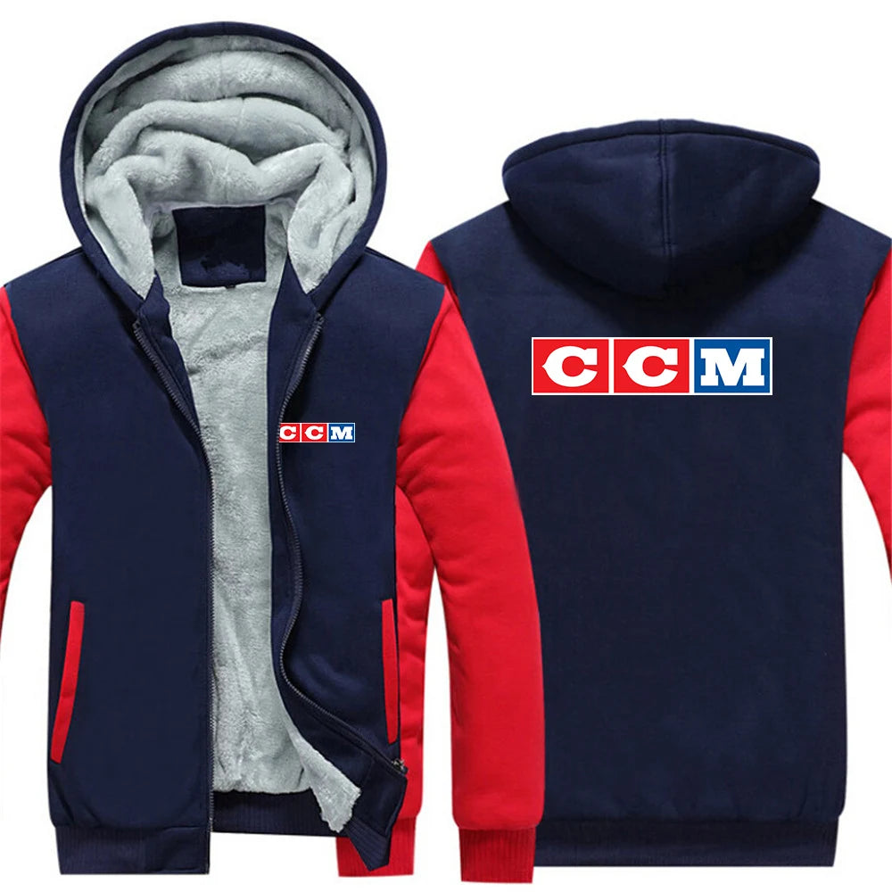 CCM Vinterhoodie Herr – Tjock fleece, dragkedja, solid färg, varm & bekväm, S–5XL, 12 färger