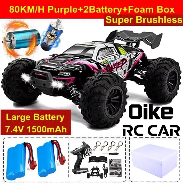 Oike RC Drift Car With LED Light 50KM/H / 80KM/H Brushless 4WD Remote Control Electric High Speed Racing Monster Truck for Adult