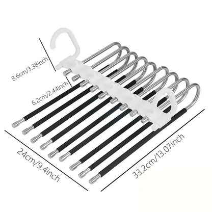 Upgrade 9 Layers Pants Hangers Space Saving, Jeans Hangers Non Slip Stainless Steel Multifunctional Rack S-Type Closet Organizer