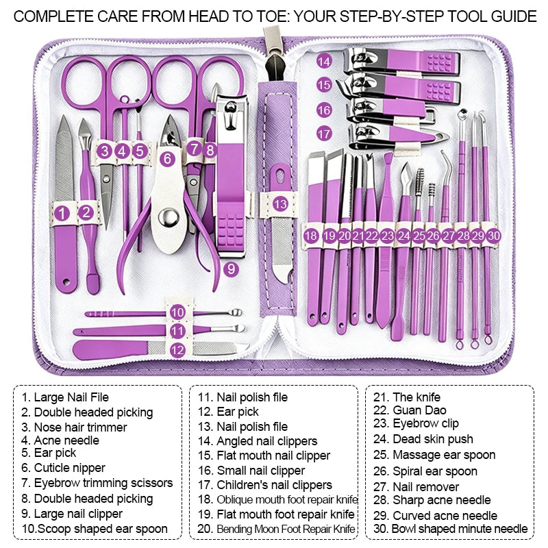 30PCS Manicure Set Pedicure Kit Professional Nail Clipper Set Stainless Steel Manicure Kit Nail Kit with Storage Box for Family