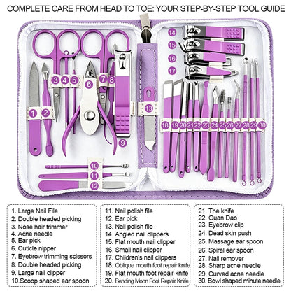 30PCS Manicure Set Pedicure Kit Professional Nail Clipper Set Stainless Steel Manicure Kit Nail Kit with Storage Box for Family