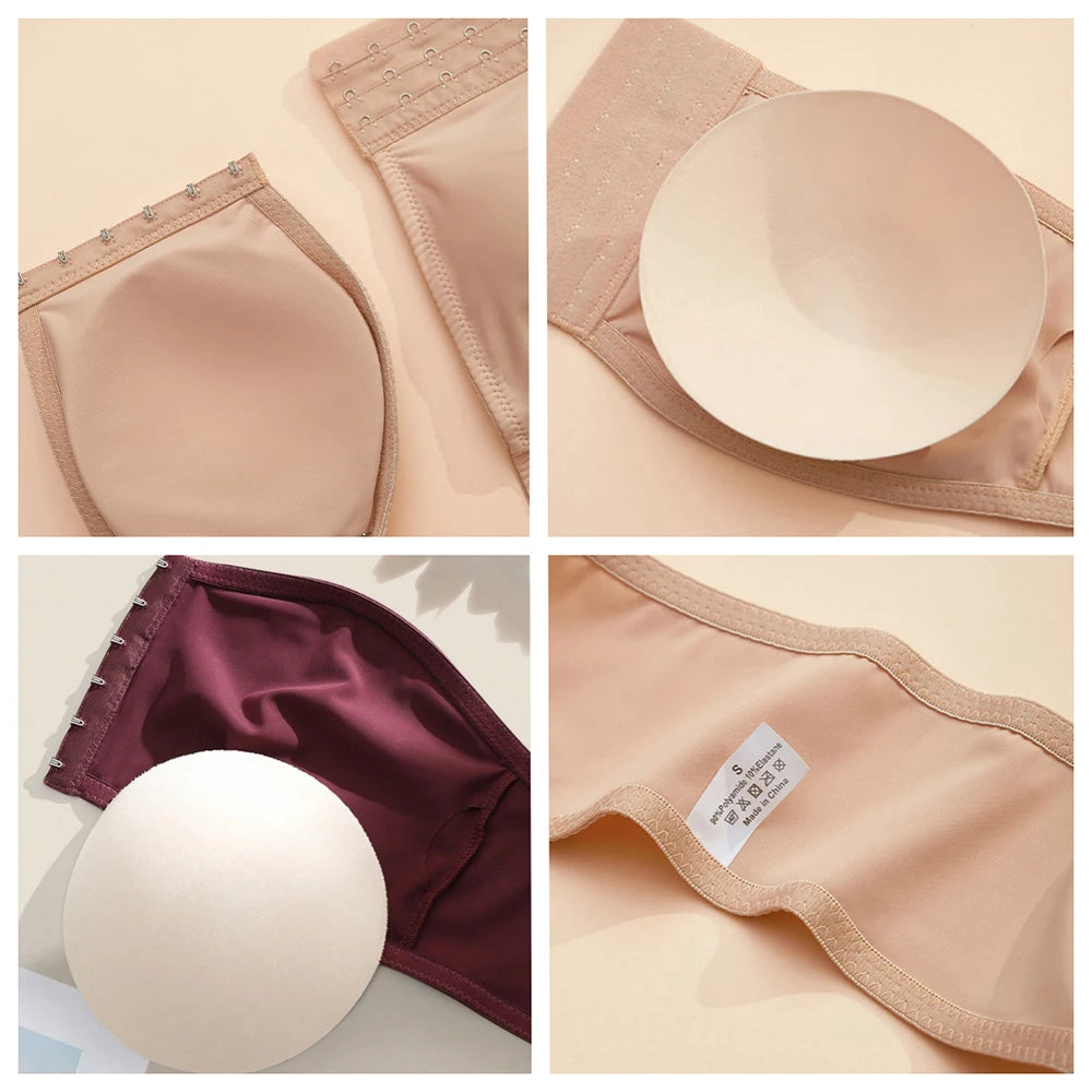 Plus Size Women's Front Fastening Bandeau Bras Strapless Push Up Wirefree Comfortable Bra Strapless Everyday Padded Bralette