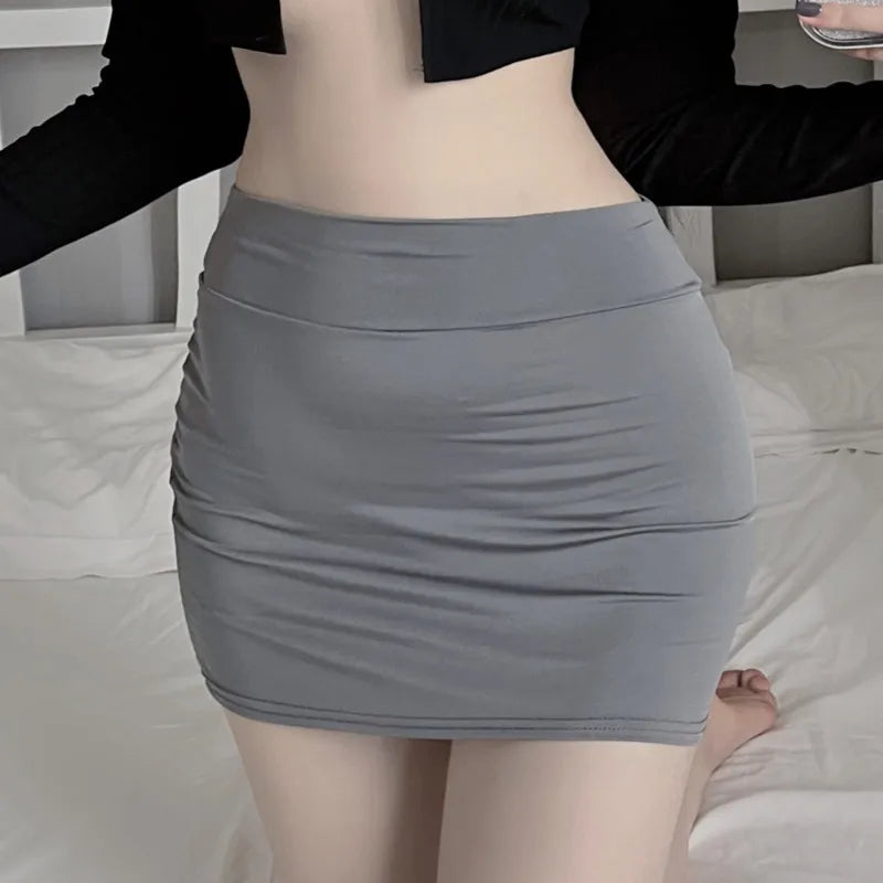 Sexy Thin Skinny Mini Skirt Without Lining Solid Color Low-rise See-through Hip Lifting Short Skirt Women Clubwear