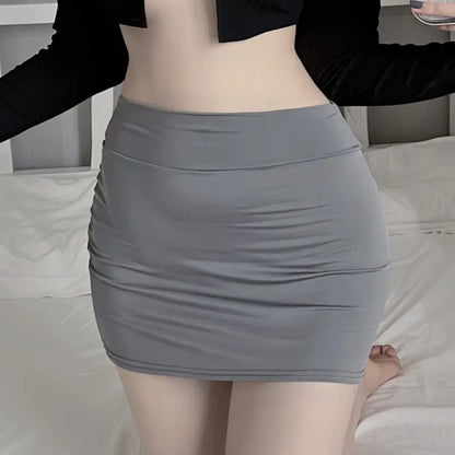 Sexy Thin Skinny Mini Skirt Without Lining Solid Color Low-rise See-through Hip Lifting Short Skirt Women Clubwear