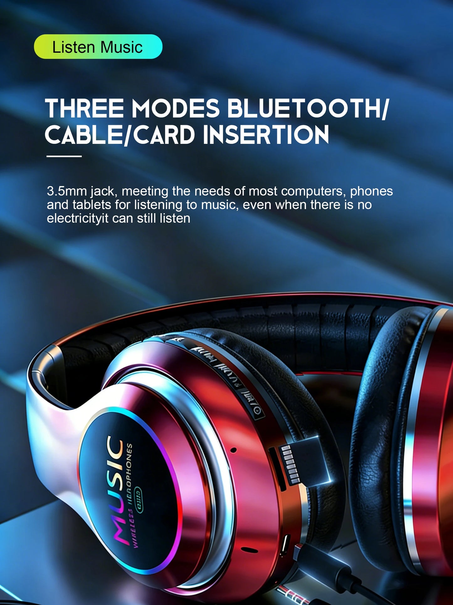 Wireless Bluetooth 5.0 HiFi Headphone With On-Ear Headset Stereo Sound Earphones Sports Office Game Foldable Low Latency