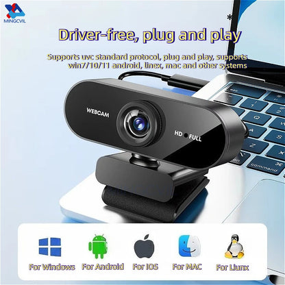 MINGCVIL 1080P HD Mini Webcam with Microphone USB Interface Supports Laptop Desktop Computer for Live Video Call Conference