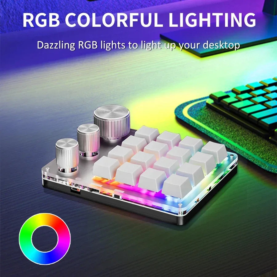 Bluetooth Macropad Macro Mechanical Keyboard 16 Keys 3 Knob RGB Mini Gaming Custom Programming Hotswap Keypads For Photoshop