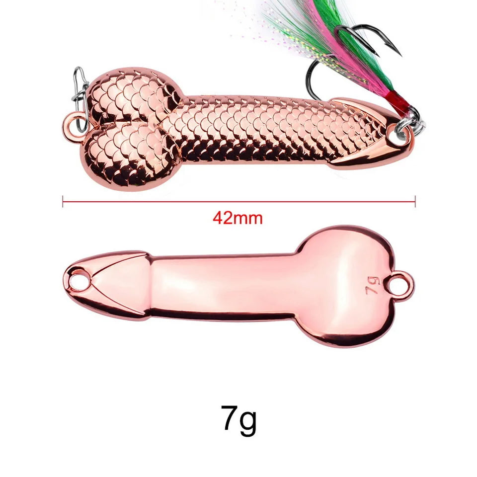 Metal Penis Spoon Lure 3g 7g 11g 15g 21g 28g 36g Hard Bait Tackle Sequin Vibrating Fishing Lure Artificial Bait Feather Hook VIB