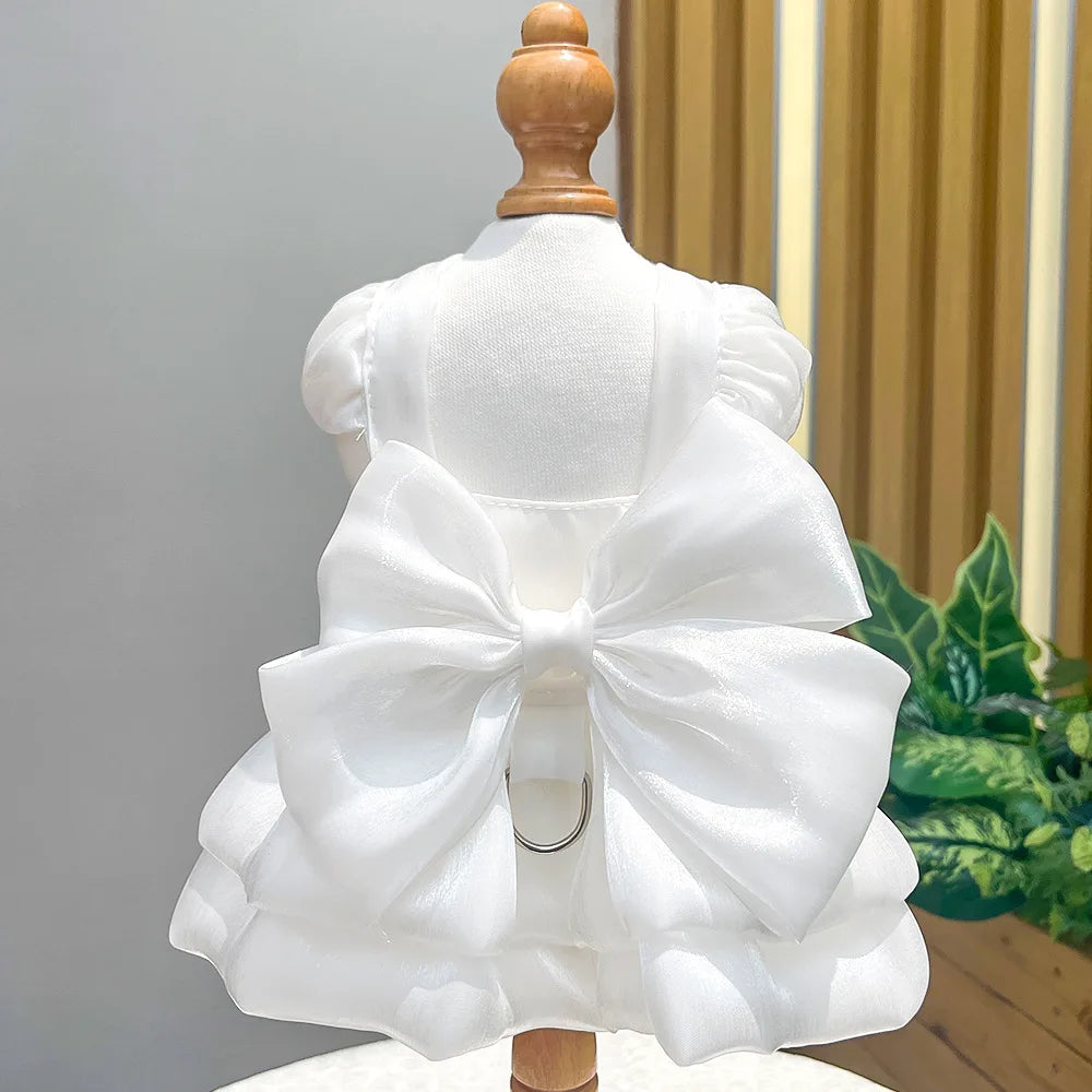 Cat Wedding Dress Lace Bowknot Fluffy Skirt for Party Pet Clothes Fancy Costume for Kittens Bridal Gown Furbaby Home Daily Outfi