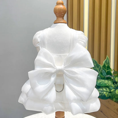 Cat Wedding Dress Lace Bowknot Fluffy Skirt for Party Pet Clothes Fancy Costume for Kittens Bridal Gown Furbaby Home Daily Outfi