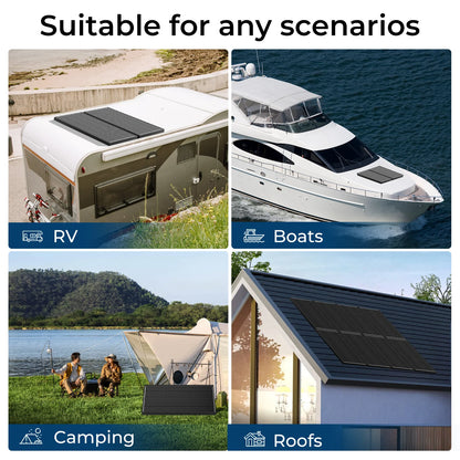 RVPOZWER Rigid Solpanel 100W 12,8V – N-Type 18BB Monokristallin, Vattentålig, 1/2/4-pack, Husbil/Båt/Stuga/Off-Grid, EU-lager (Frankrike)