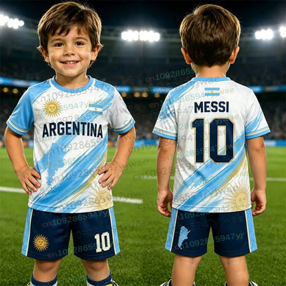 2026 Special Messi 10 Football Jersey Tee Shorts Set Women Men Harajuku Argentina Fans Shirt and Shorts Summer Kids 2 Piece Set