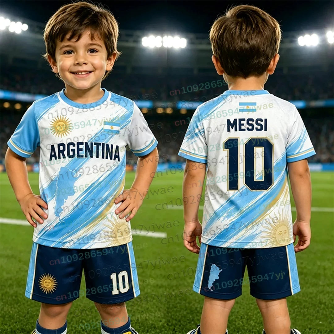 2026 Special Messi 10 Football Jersey Tee Shorts Set Women Men Harajuku Argentina Fans Shirt and Shorts Summer Kids 2 Piece Set