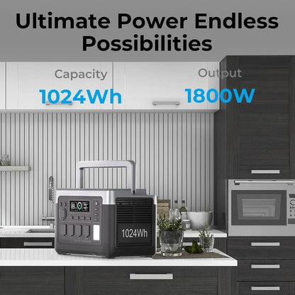 OUKITEL P1000 PLUS 1800W Portable Power Station 1024Wh Lifepo4 Battery Solar Generator, Home Backup Outdoor Camping Mobile Power
